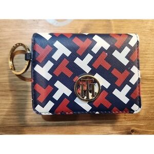 TOMMY HILFIGER LEATHER WALLET W/keychain Red White & Bluw‎